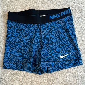 Women’s Nike Pro Black and Blue Graphic Shorts